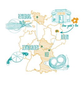 Deutschlandkarte mit eingezeichneter Tour für Kitchen on the run